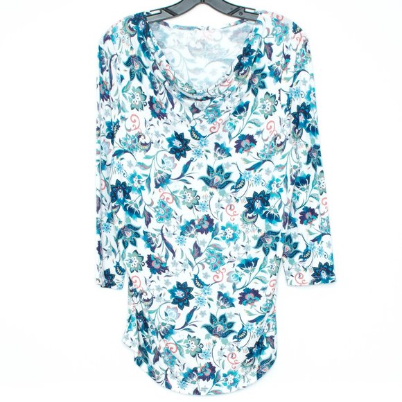 Talbots Tops - Talbots Top Shirt Drape Neck Floral Ruched Lrg BU